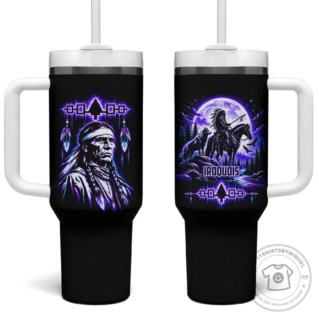 Iroquois Native American Warrior Spirit Wolf Moon Forest Tumbler With Handle