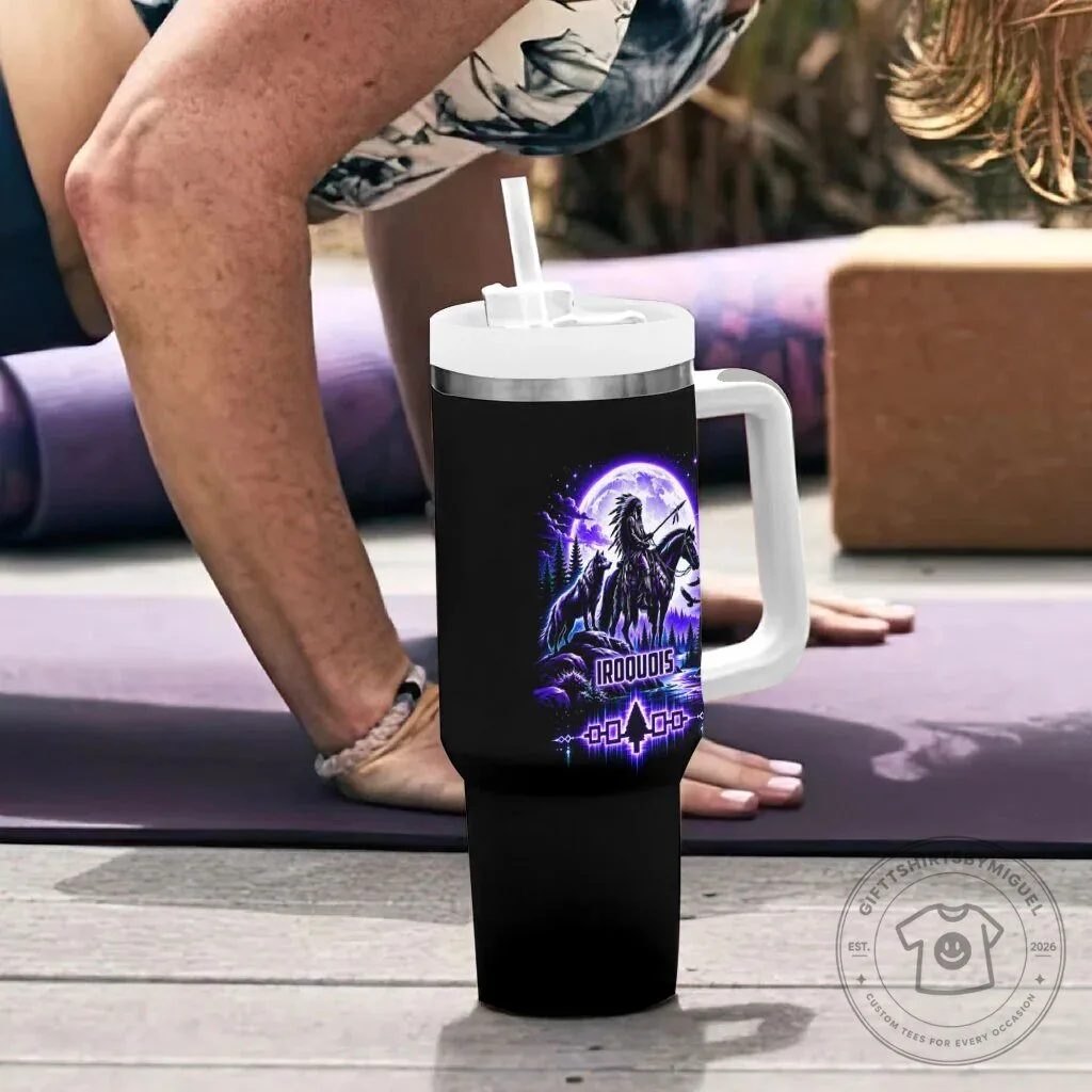 Iroquois Native American Warrior Spirit Wolf Moon Forest Tumbler With Handle 11 Iroquois Native American Warrior Spirit Wolf Moon Forest Tumbler With Handle