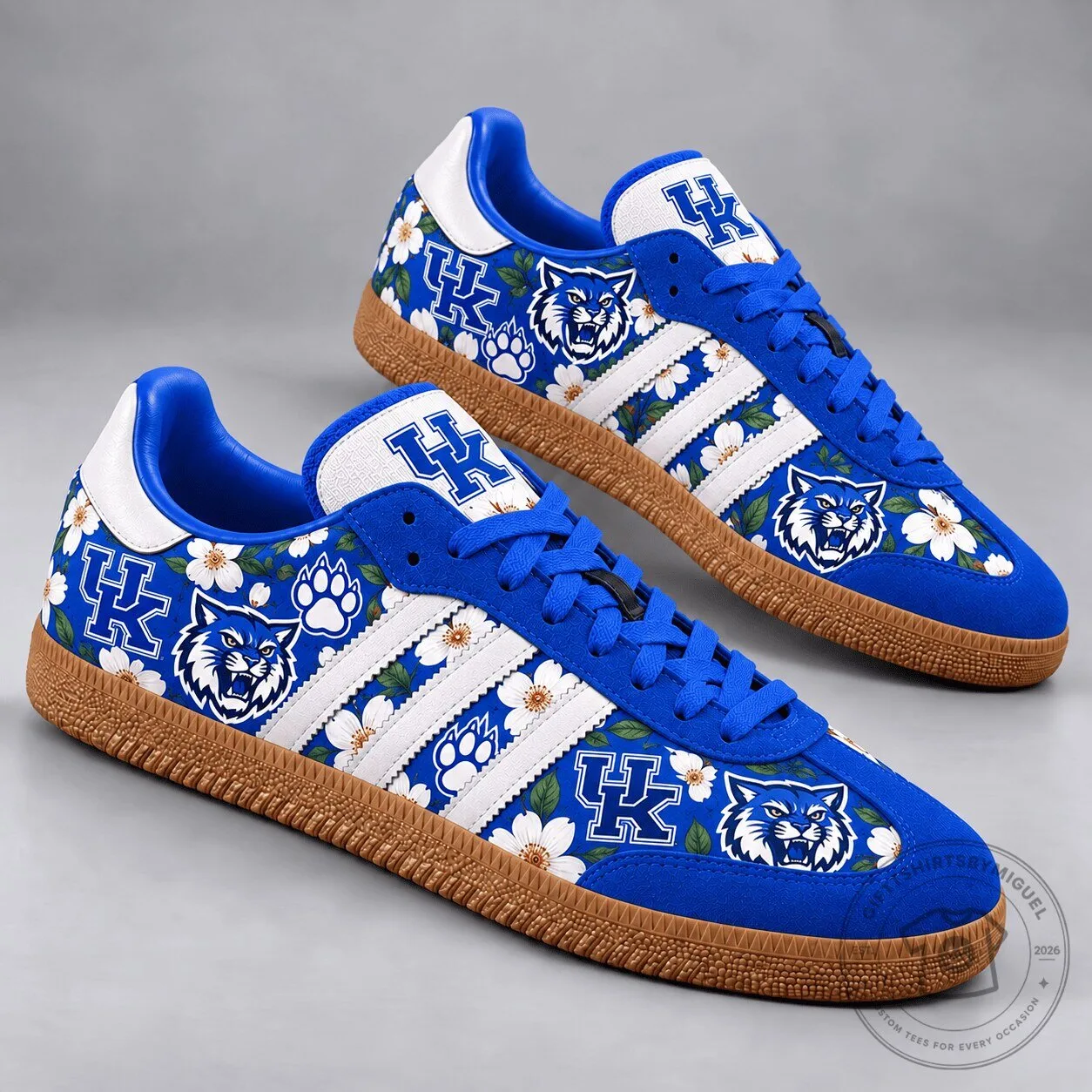 Kentucky Wildcats Floral Blossom Mascot Blue and White Athletic Shoes