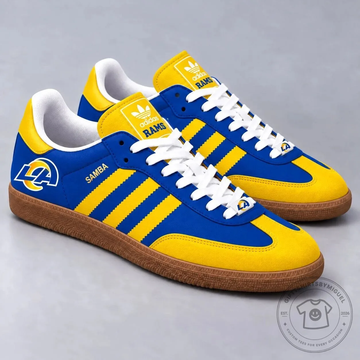 Los Angeles Rams Football Team Blue Yellow Samba Style Low Top Sneakers Shoes