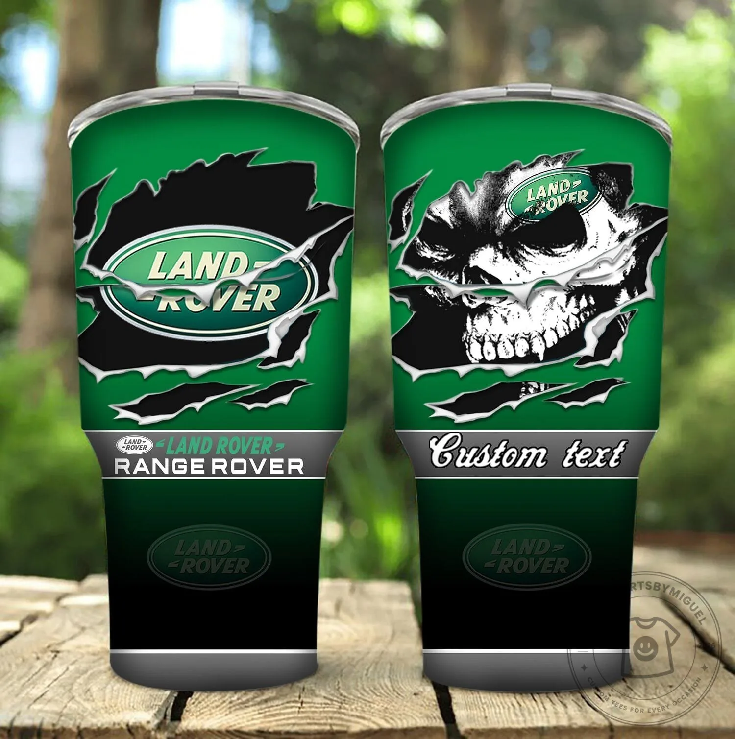 Land Rover Skull Custom Name Green Black Stainless Steel Tumbler