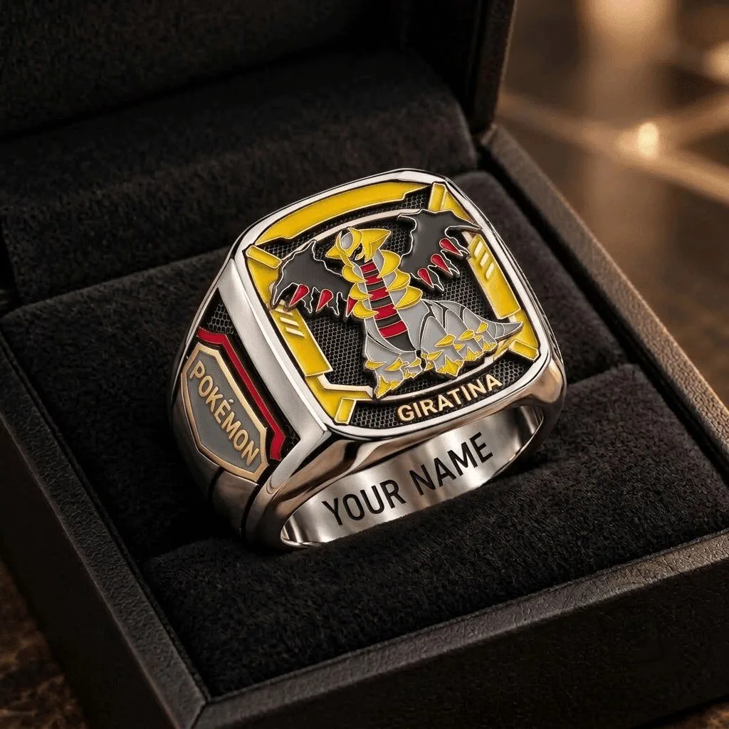 Giratina Pokemon Custom Engraved Trainer Ring with Personalized Name