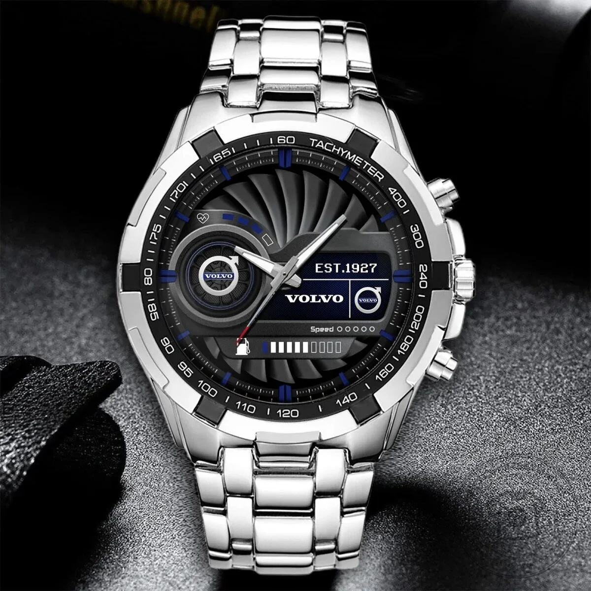 Volvo Car Logo Stainless Steel Chronograph Quartz Analog Wristwatch