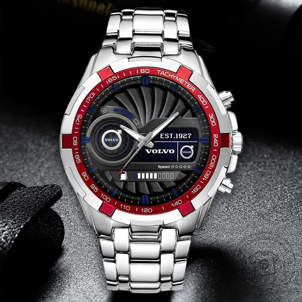 Volvo Car Logo Stainless Steel Chronograph Quartz Analog Wristwatch 8 Volvo Car Logo Stainless Steel Chronograph Quartz Analog Wristwatch