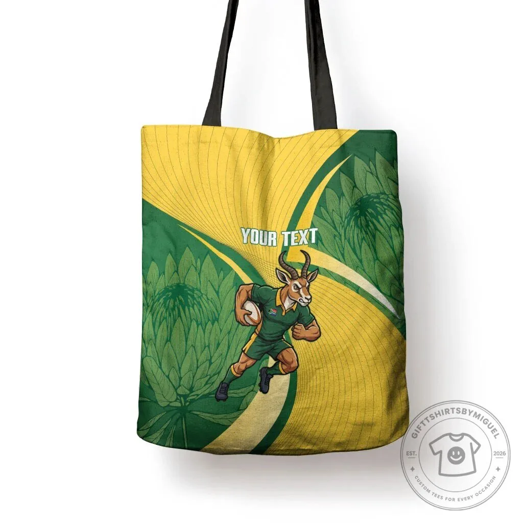 South Africa Springboks Rugby Mascot Custom Text Tote Bag