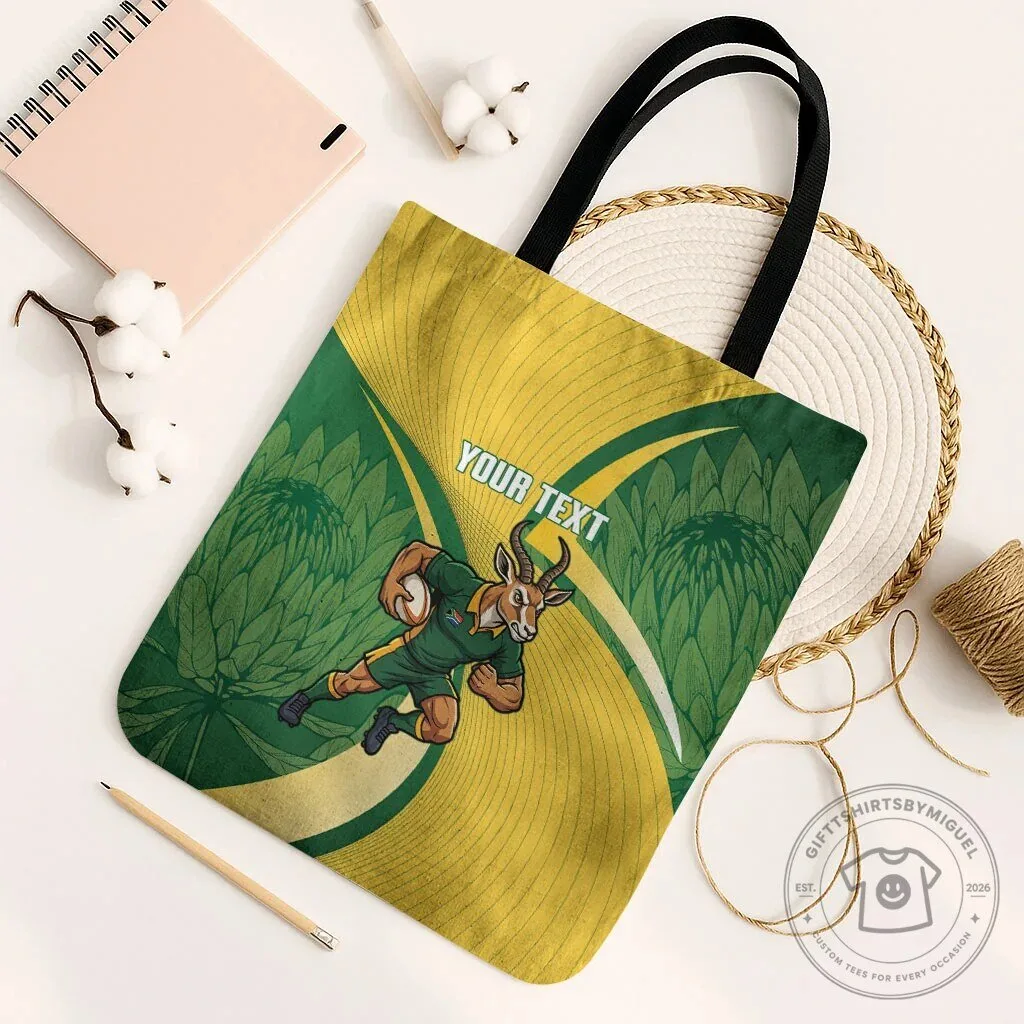 South Africa Springboks Rugby Mascot Custom Text Tote Bag 6 South Africa Springboks Rugby Mascot Custom Text Tote Bag