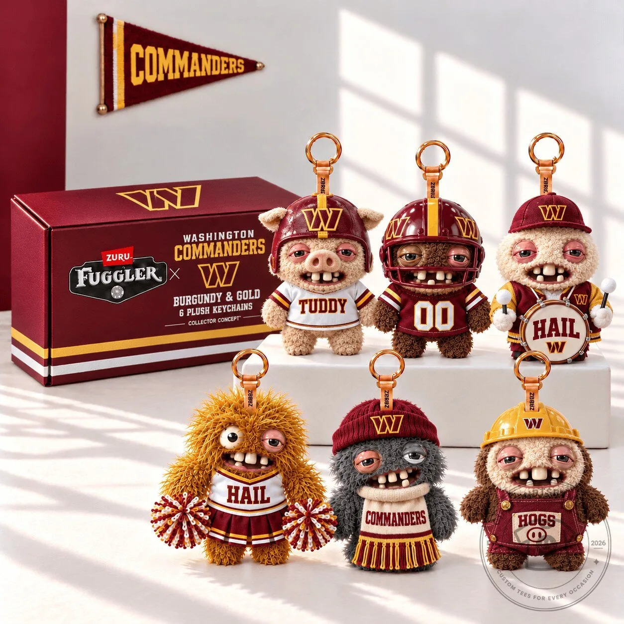 Washington Commanders Fuggler Burgundy and Gold Plush Keychain Collection
