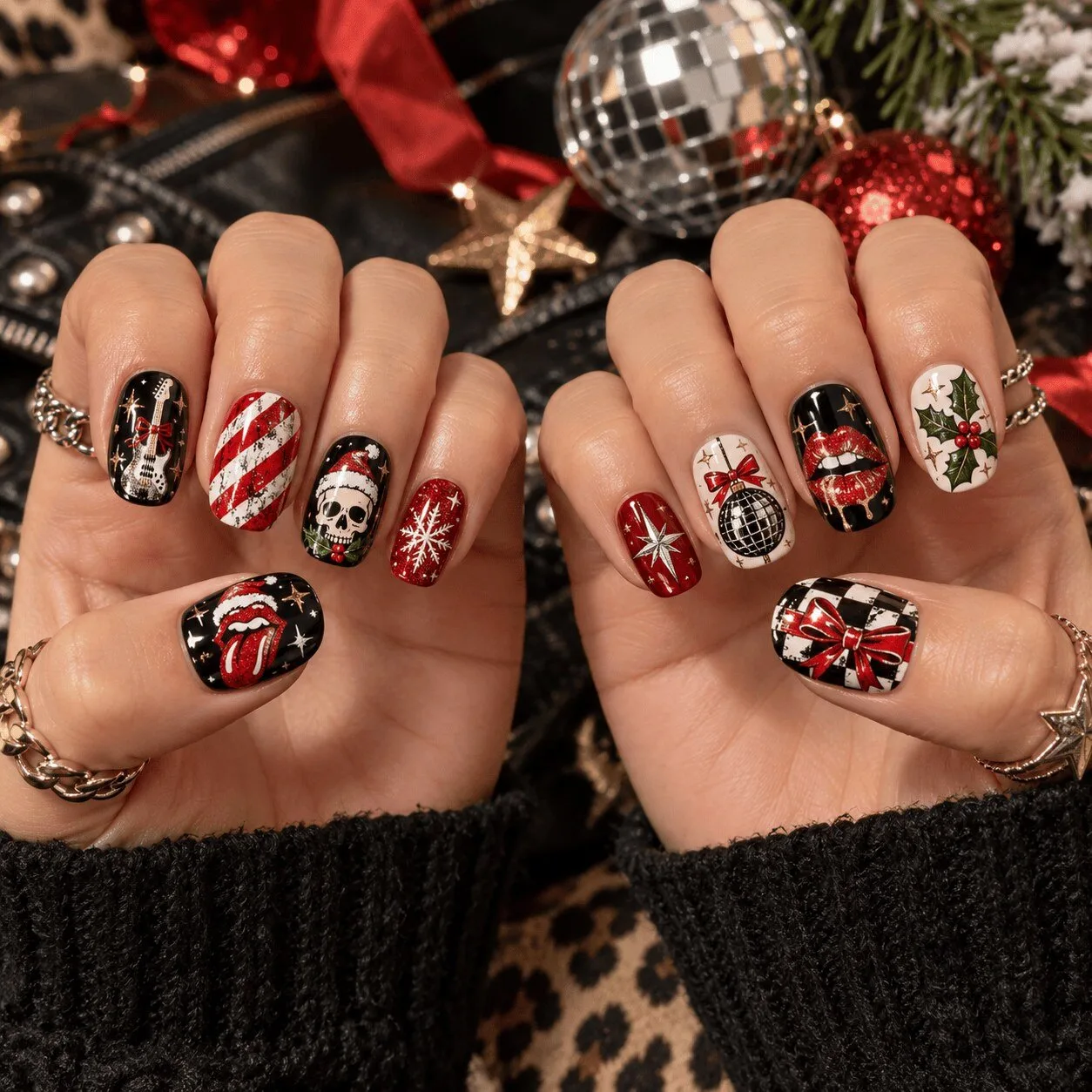 Rolling Stones Rock and Roll Christmas Press On Nails Set