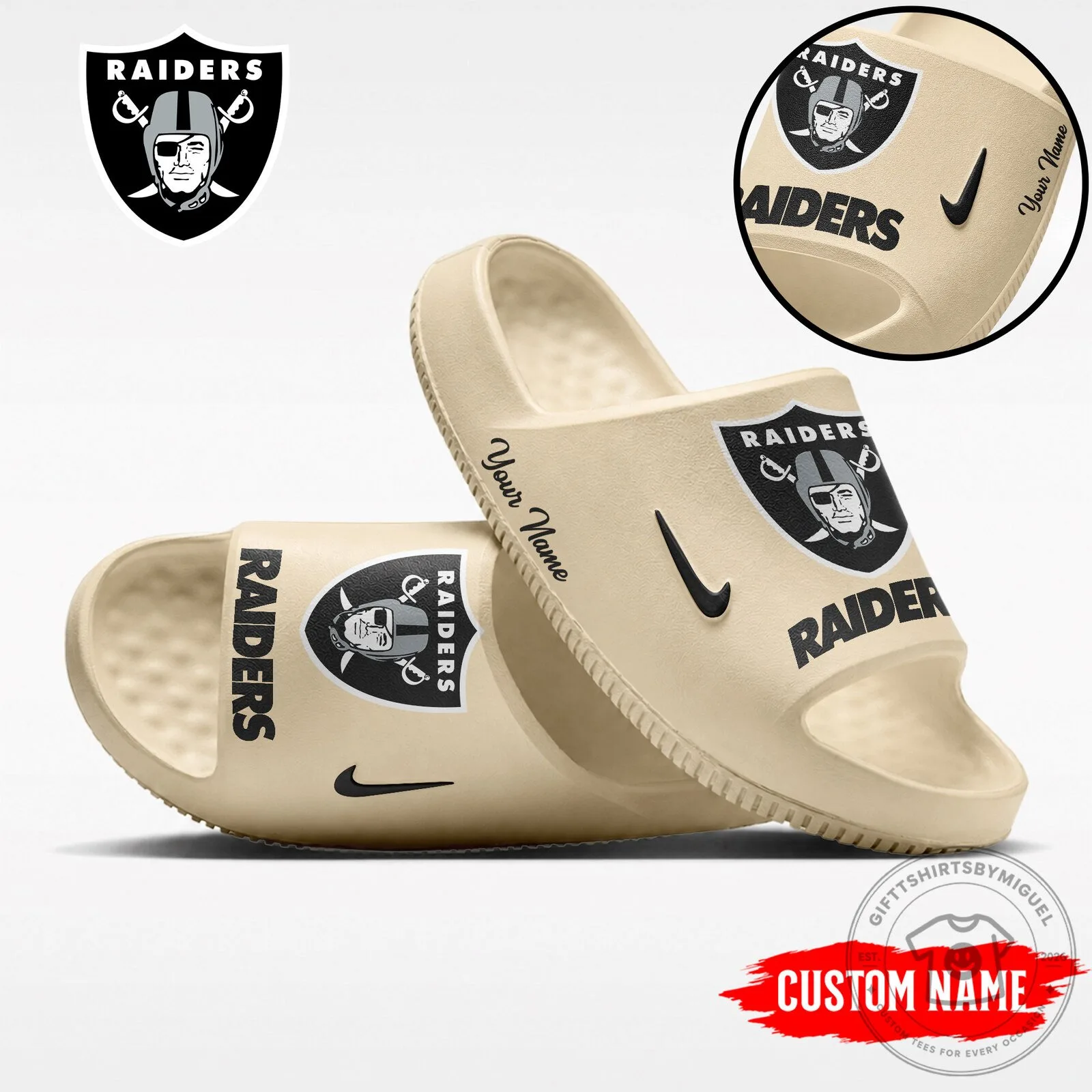 Las Vegas Raiders Custom Name Black and White Sports Sandals