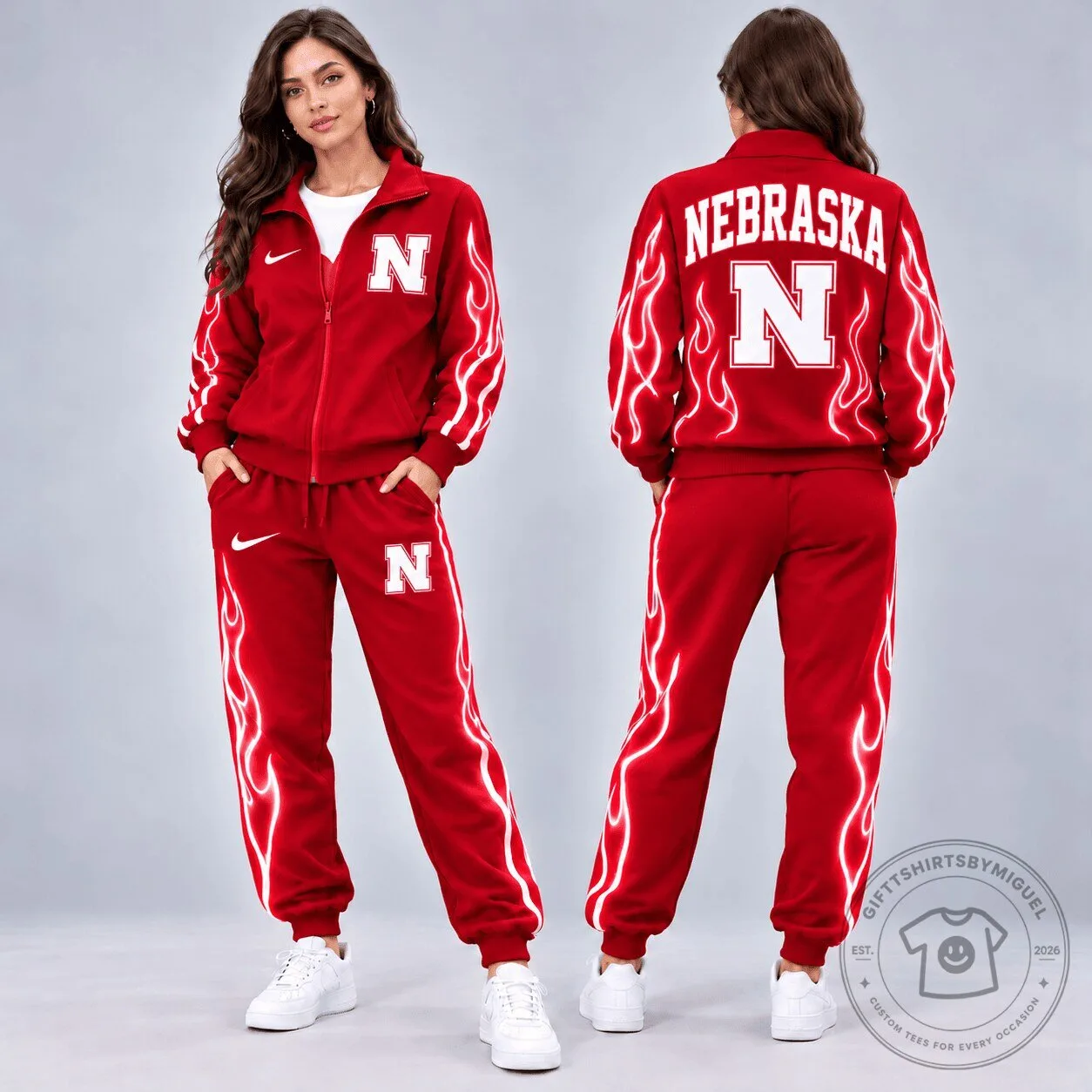 Nebraska Cornhuskers Red Flames Design Full Zip Tracksuit Jacket