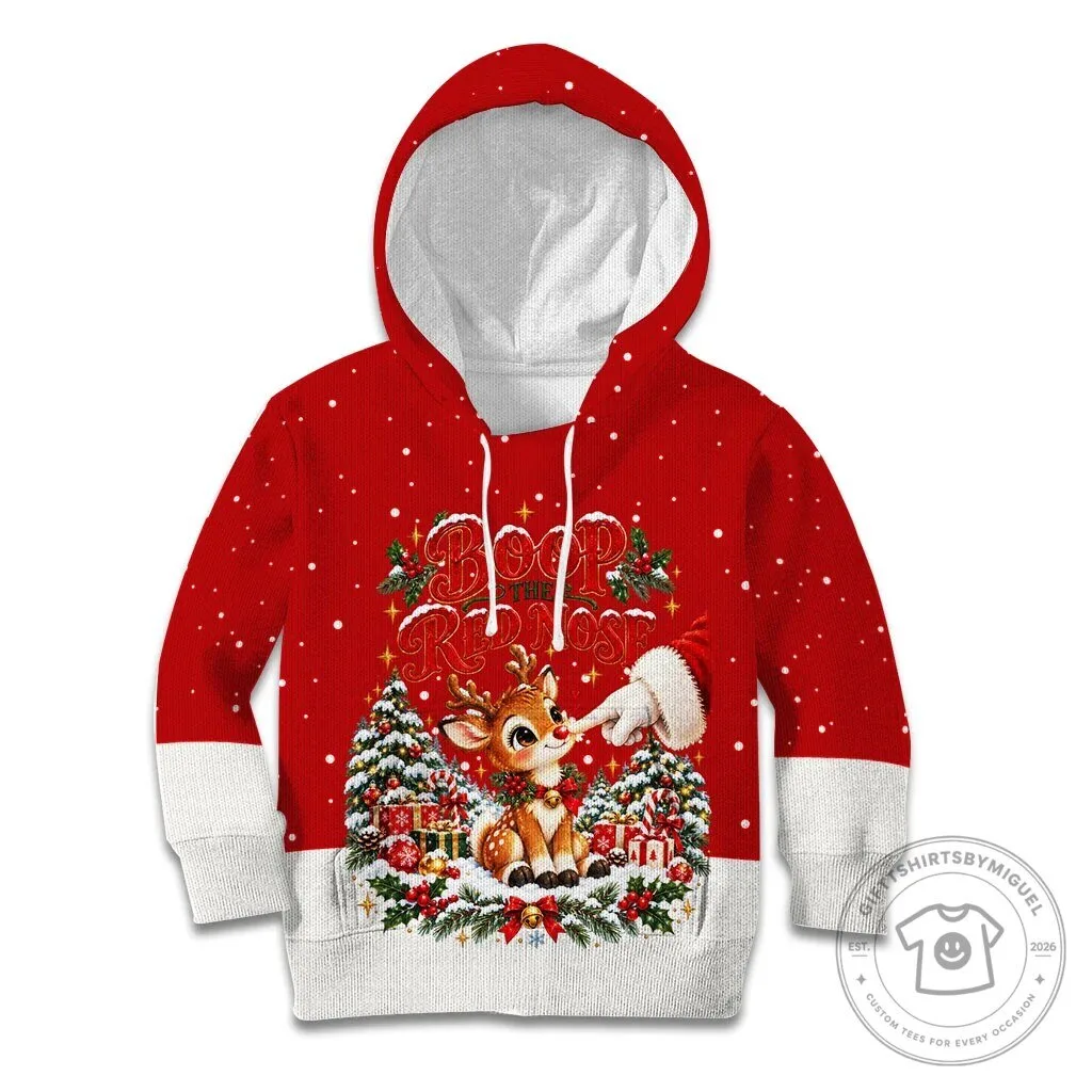 Cute Reindeer Boop The Red Nose Christmas Festive Winter Snow Kids Hoodie