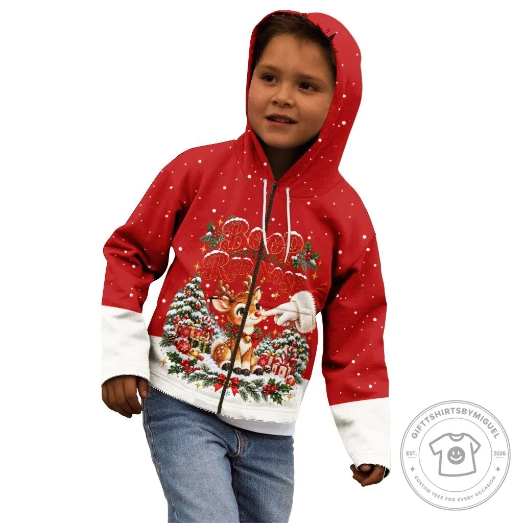 Cute Reindeer Boop The Red Nose Christmas Festive Winter Snow Kids Hoodie 11 Cute Reindeer Boop The Red Nose Christmas Festive Winter Snow Kids Hoodie