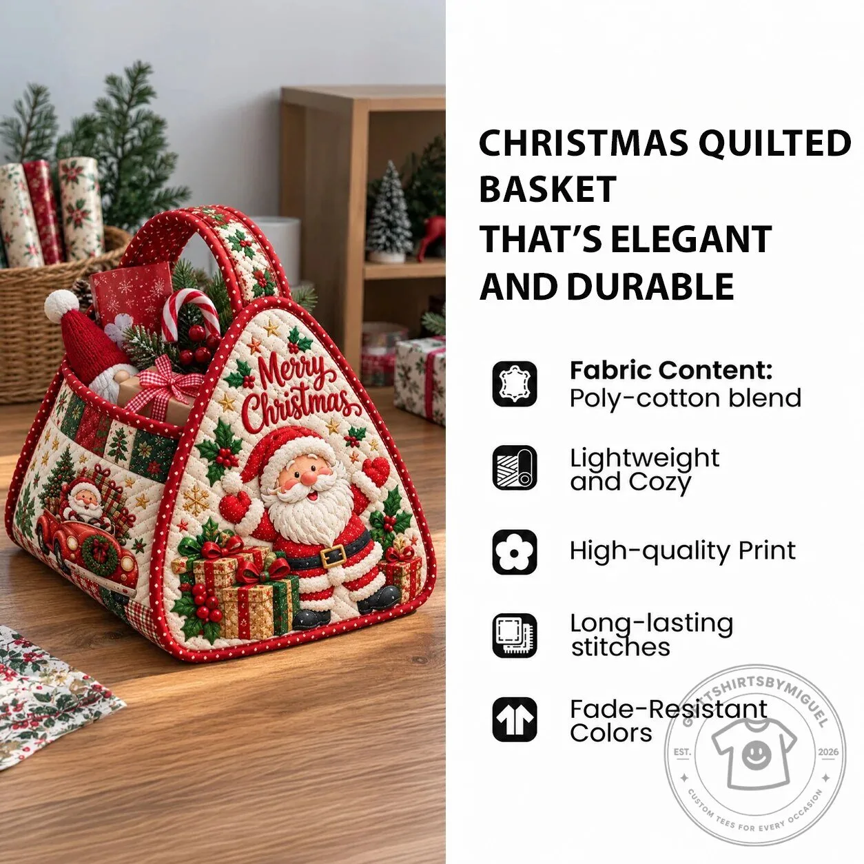 Merry Christmas Pink Leopard Santa Quilted Storage Basket 6 Merry Christmas Pink Leopard Santa Quilted Storage Basket