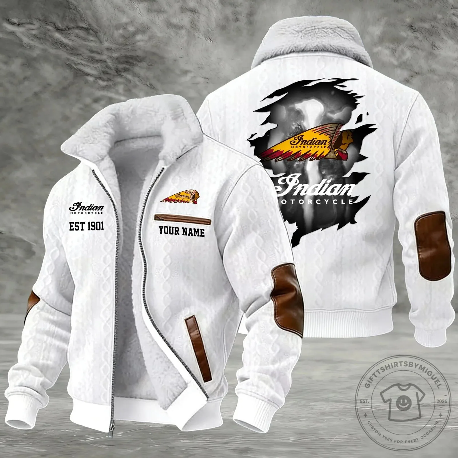 Personalized Indian Motorcycle Winter Fleece Jacket with Custom Name