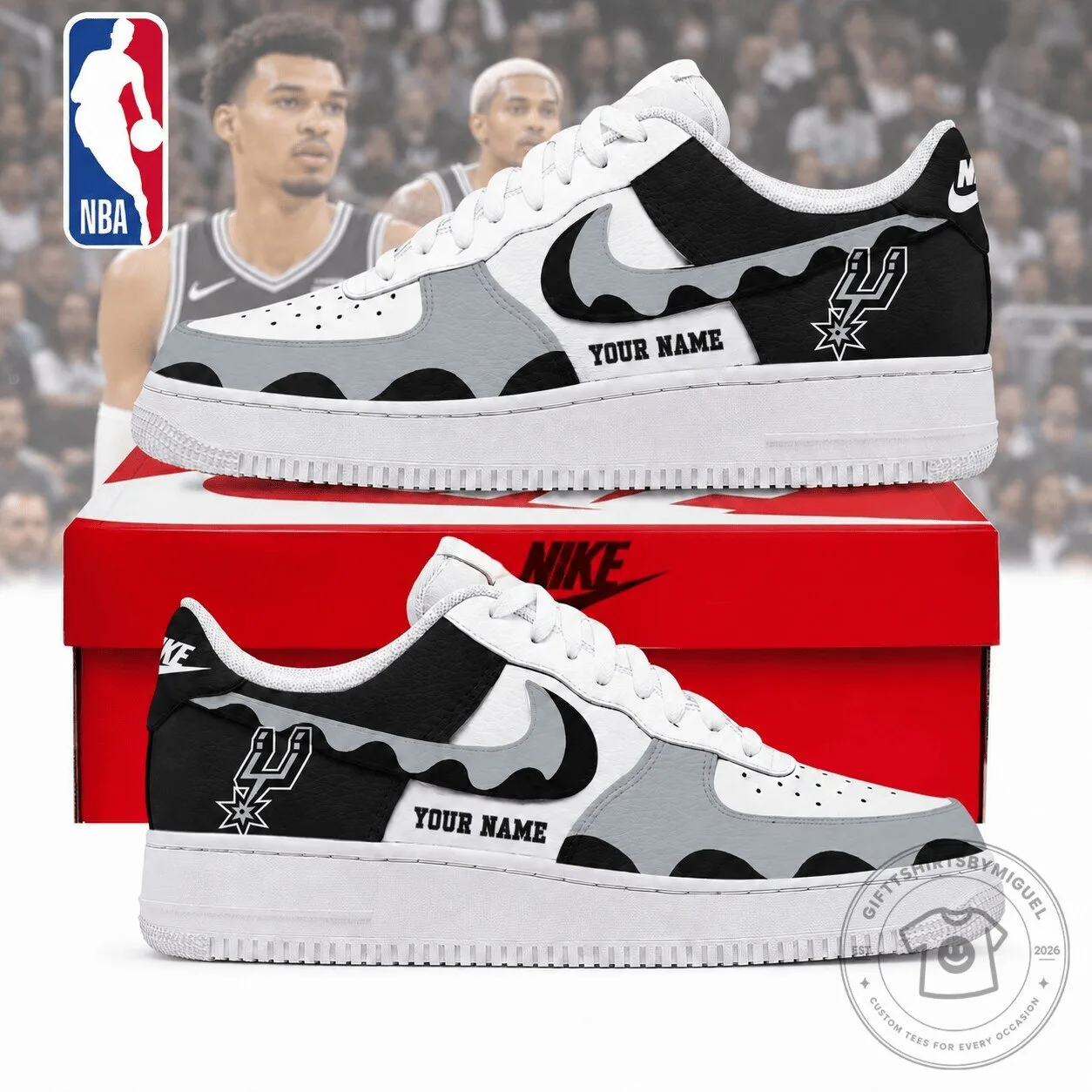San Antonio Spurs Personalized Black and White NBA Basketball Team Shoes