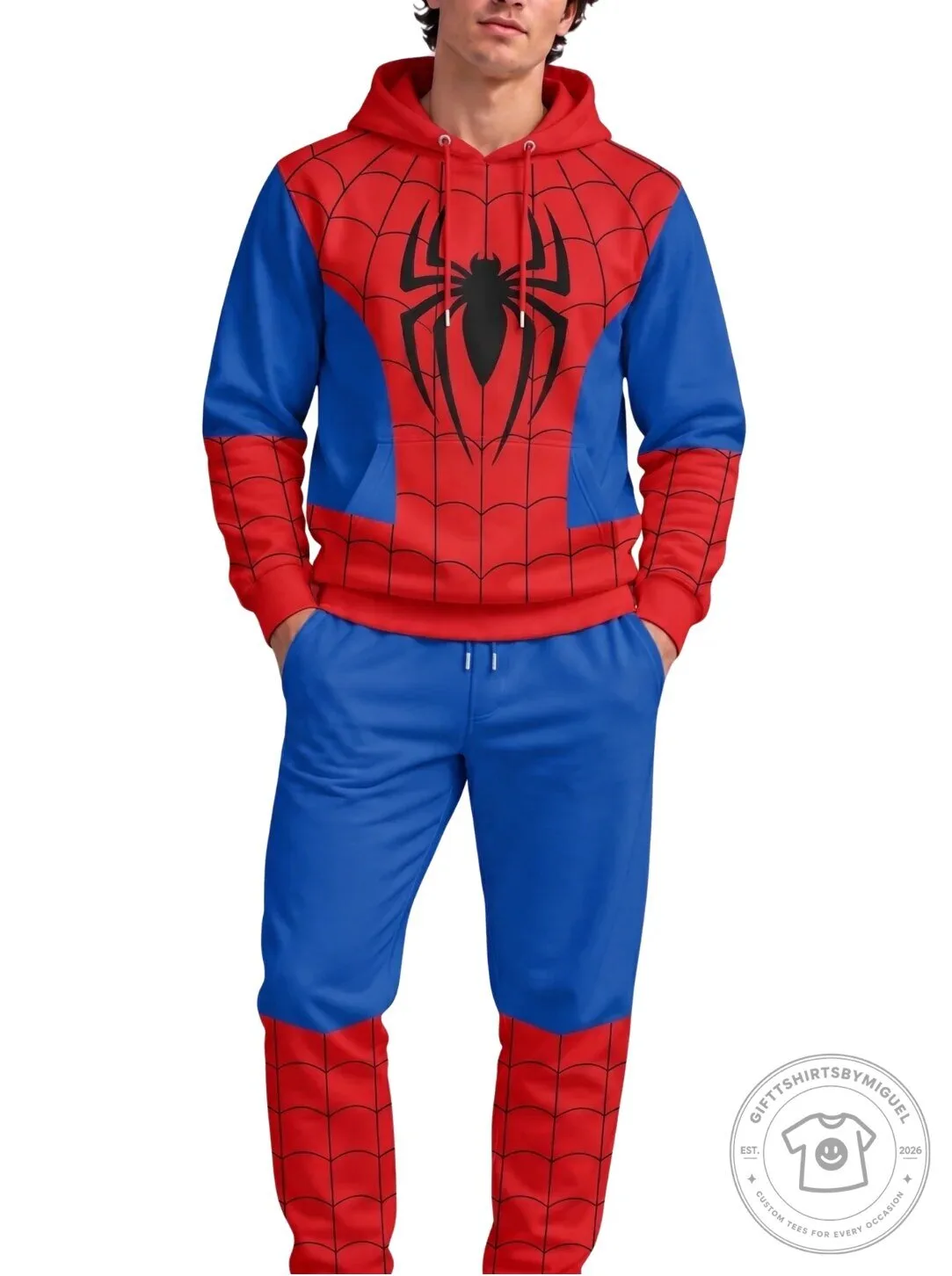Spider-Man Classic Red Blue Web Hero Costume Hoodie for Men