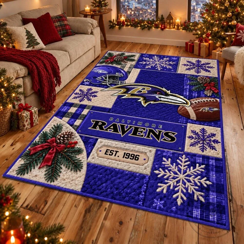 Baltimore Ravens Football Team Christmas Snowflake Pattern Area Rug