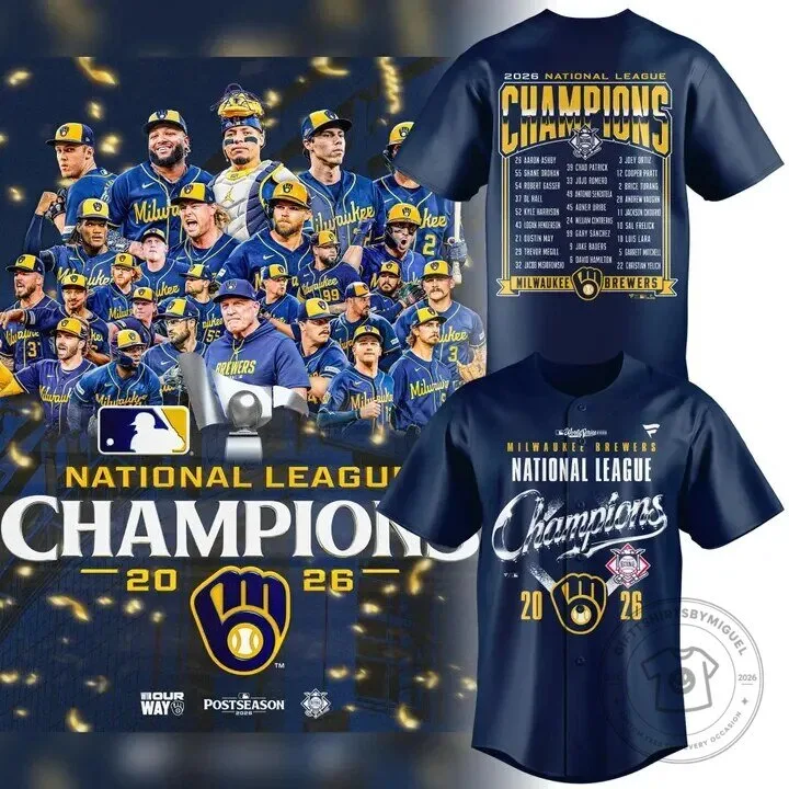 Milwaukee Brewers 2026 National League Champions Navy Blue Baseball Jersey