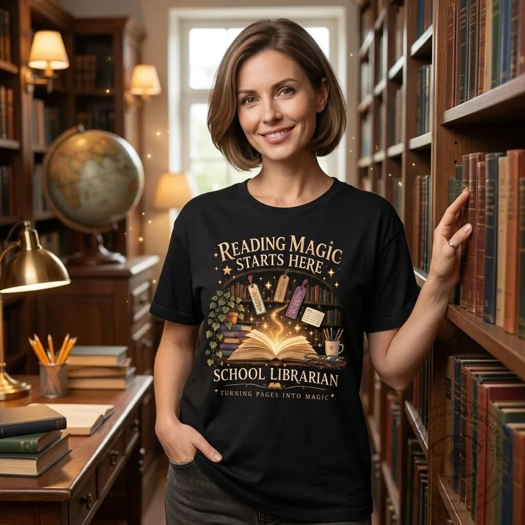 School Librarian Reading Magic Starts Here T-Shirt