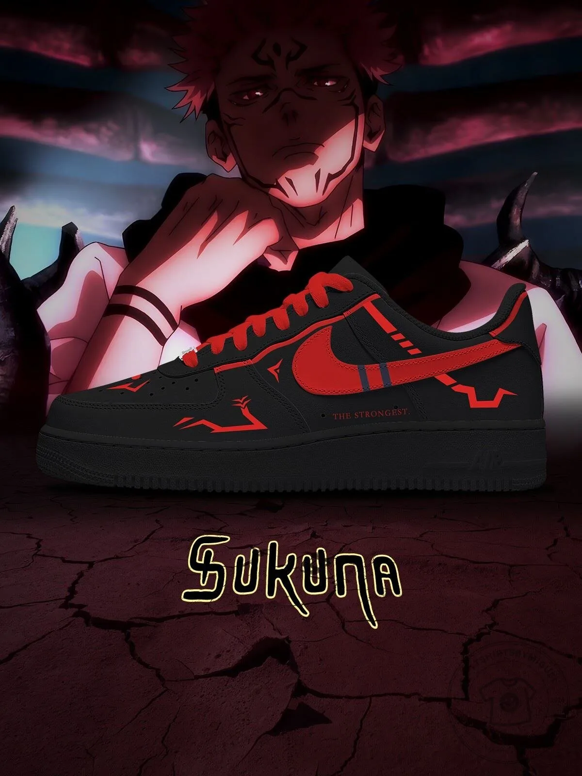 Ryomen Sukuna Jujutsu Kaisen Anime Custom Black and Red Sneakers Shoes