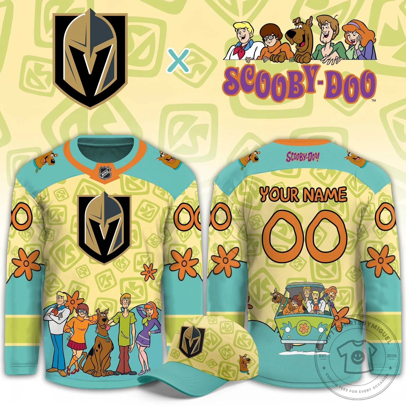 Vegas Golden Knights Scooby-Doo Mystery Machine Cartoon Hockey Jersey