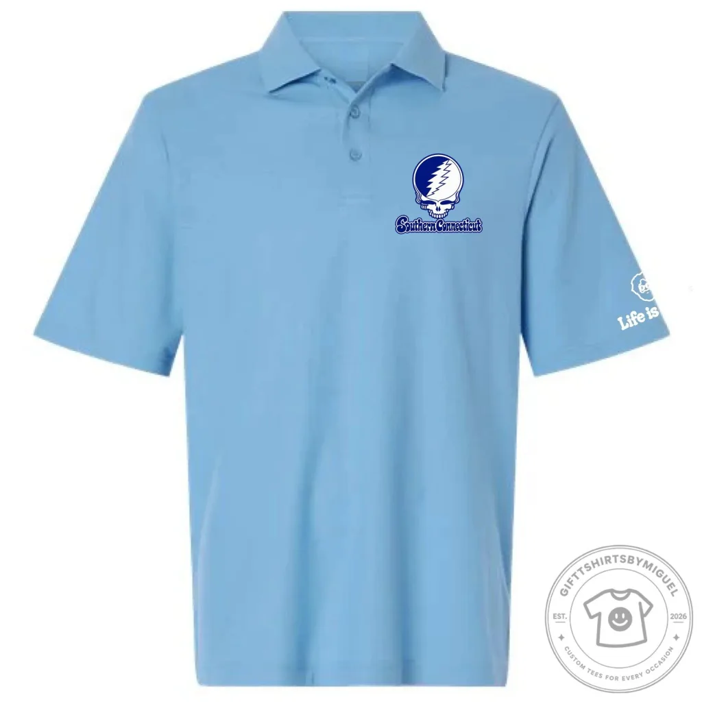 Southern Connecticut Grateful Dead Stealie Skull Logo Light Blue Polo Shirt Southern Connecticut Grateful Dead Stealie Skull Logo Light Blue Polo Shirt