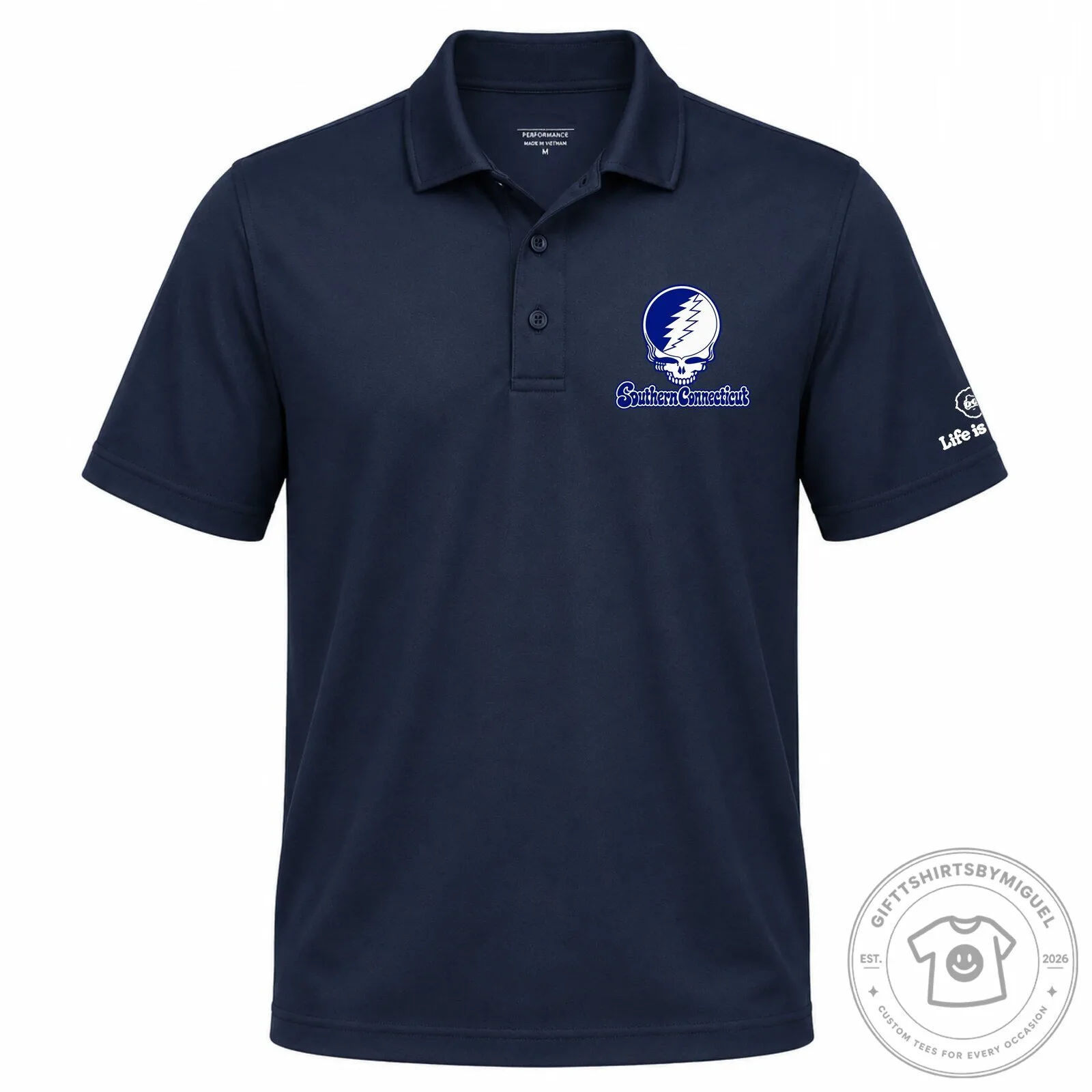 Southern Connecticut Grateful Dead Stealie Skull Logo Light Blue Polo Shirt 5 Southern Connecticut Grateful Dead Stealie Skull Logo Light Blue Polo Shirt