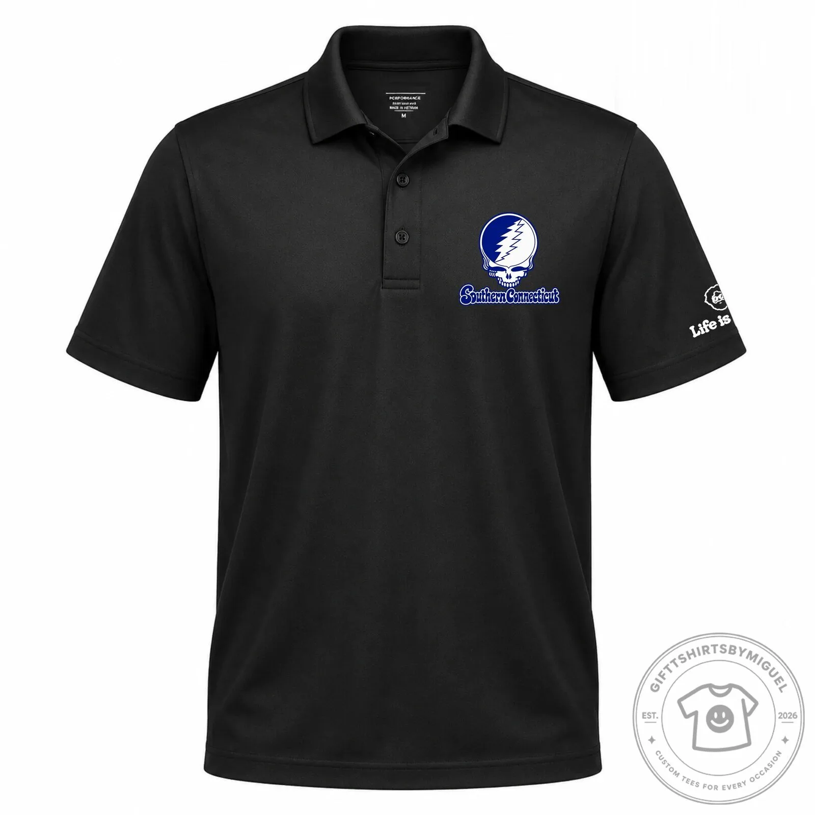 Southern Connecticut Grateful Dead Stealie Skull Logo Light Blue Polo Shirt 6 Southern Connecticut Grateful Dead Stealie Skull Logo Light Blue Polo Shirt