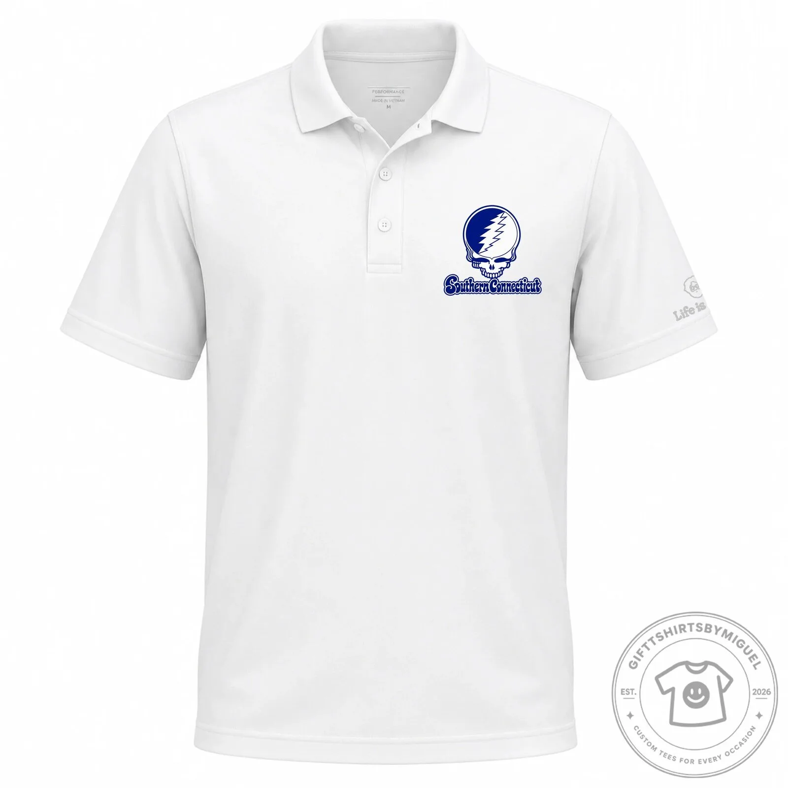 Southern Connecticut Grateful Dead Stealie Skull Logo Light Blue Polo Shirt 7 Southern Connecticut Grateful Dead Stealie Skull Logo Light Blue Polo Shirt