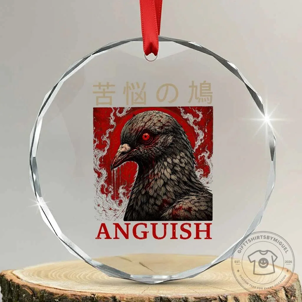 Anguish Pigeon Japanese Horror Bird Graphic Crystal Glass Christmas Ornament