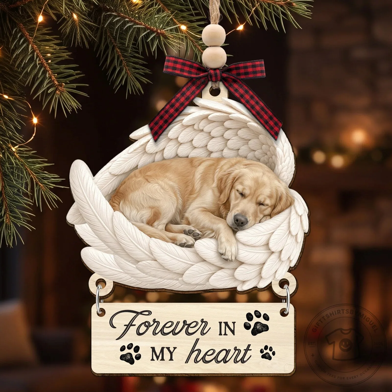 Golden Retriever Sleeping Angel Wings Forever In My Heart Christmas Ornament