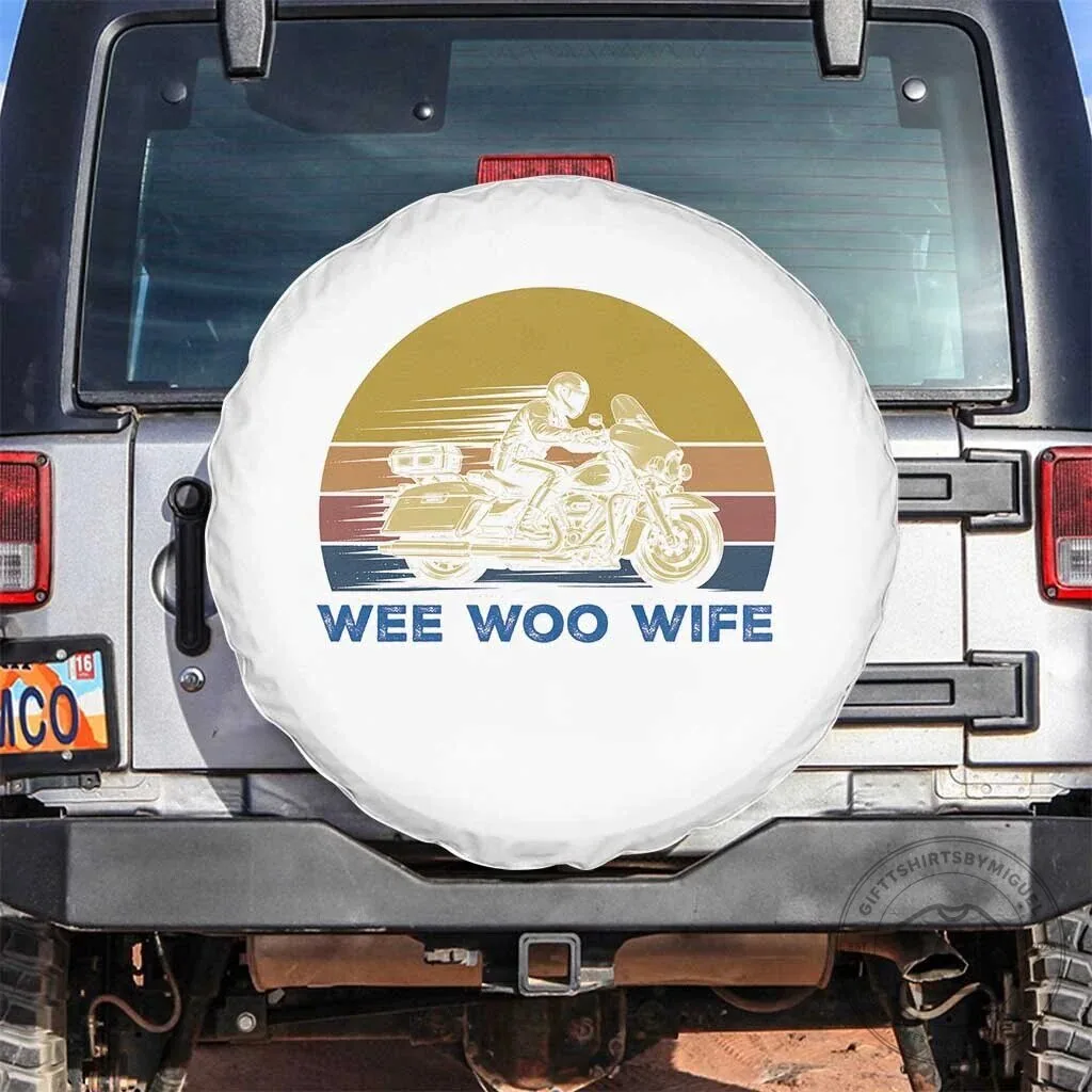 Police Wife Motorcycle Patrol Retro Sunset Wee Woo Wife Spare Tire Cover