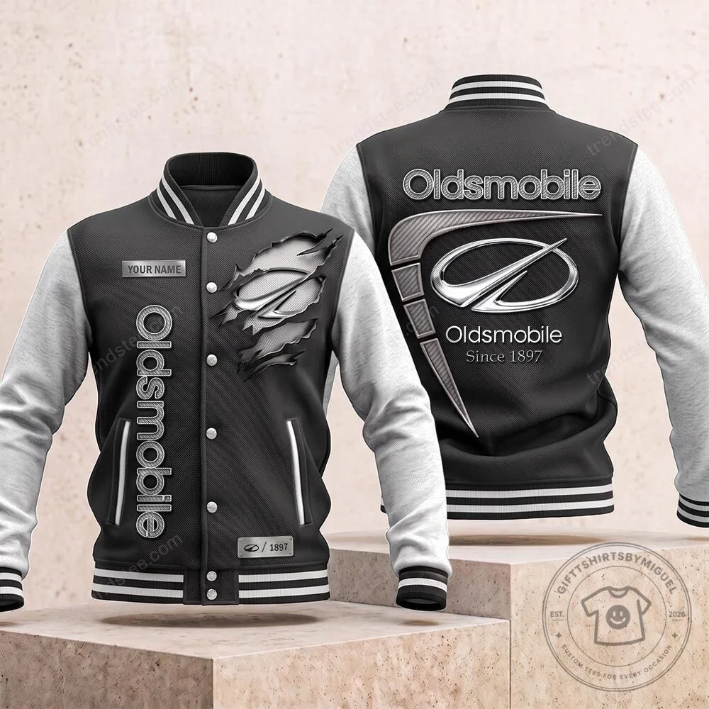 Oldsmobile Classic Car Logo Black and White Varsity Jacket