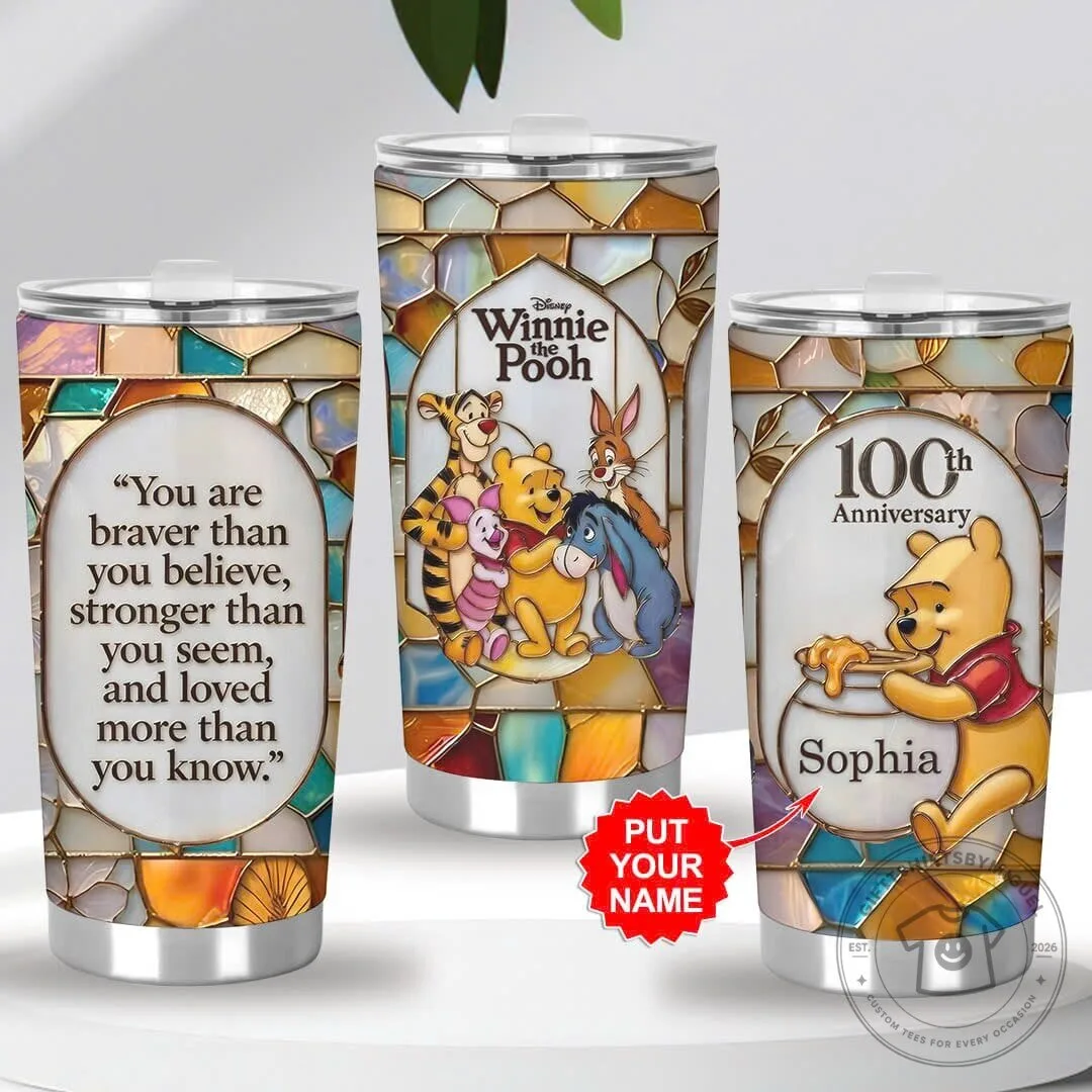 Winnie the Pooh 100th Anniversary Stained Glass Personalized Tumbler