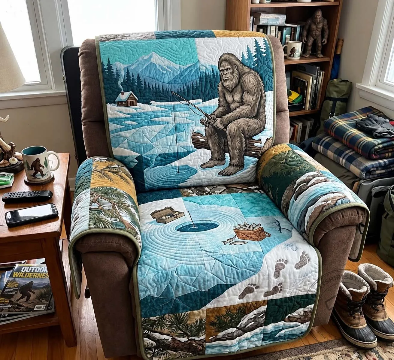 Bigfoot Ice Fishing Quilted Recliner Chair Cover Sofa Protector