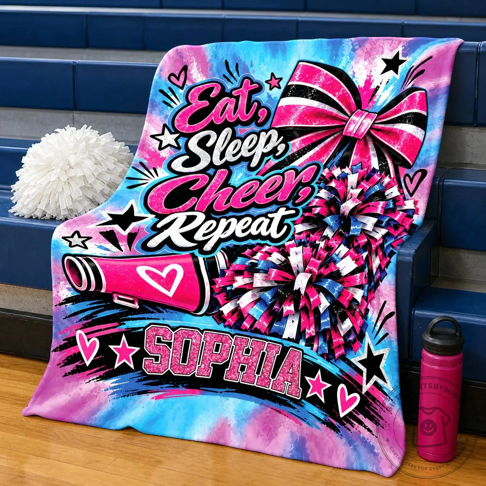 Eat Sleep Cheer Repeat Personalized Pink Tie-Dye Cheerleader Blanket