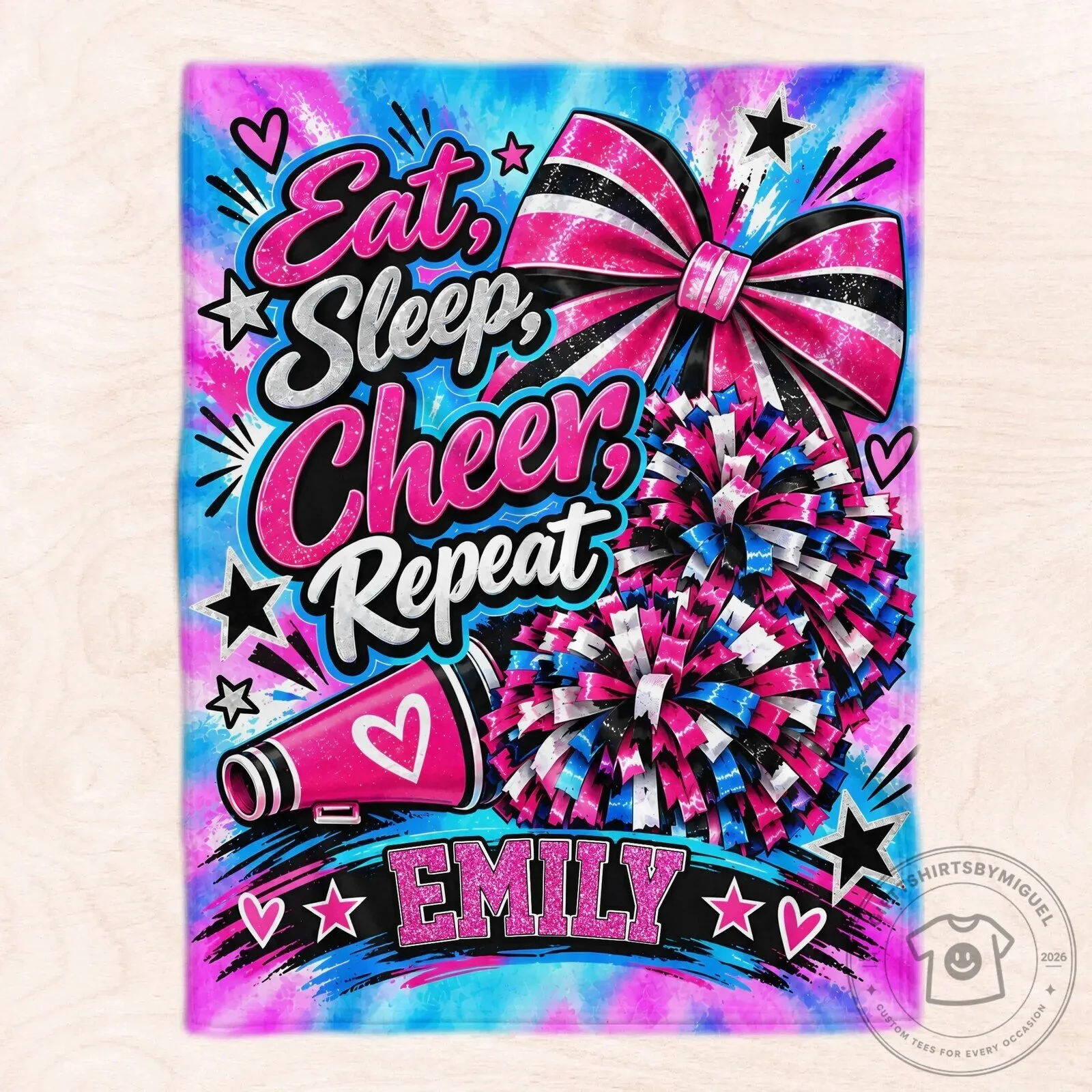Eat Sleep Cheer Repeat Personalized Pink Tie-Dye Cheerleader Blanket 9 Eat Sleep Cheer Repeat Personalized Pink Tie-Dye Cheerleader Blanket