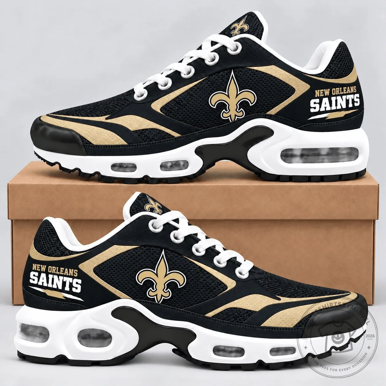 New Orleans Saints NFL Football Team Black and Gold Fan Sneakers Shoes