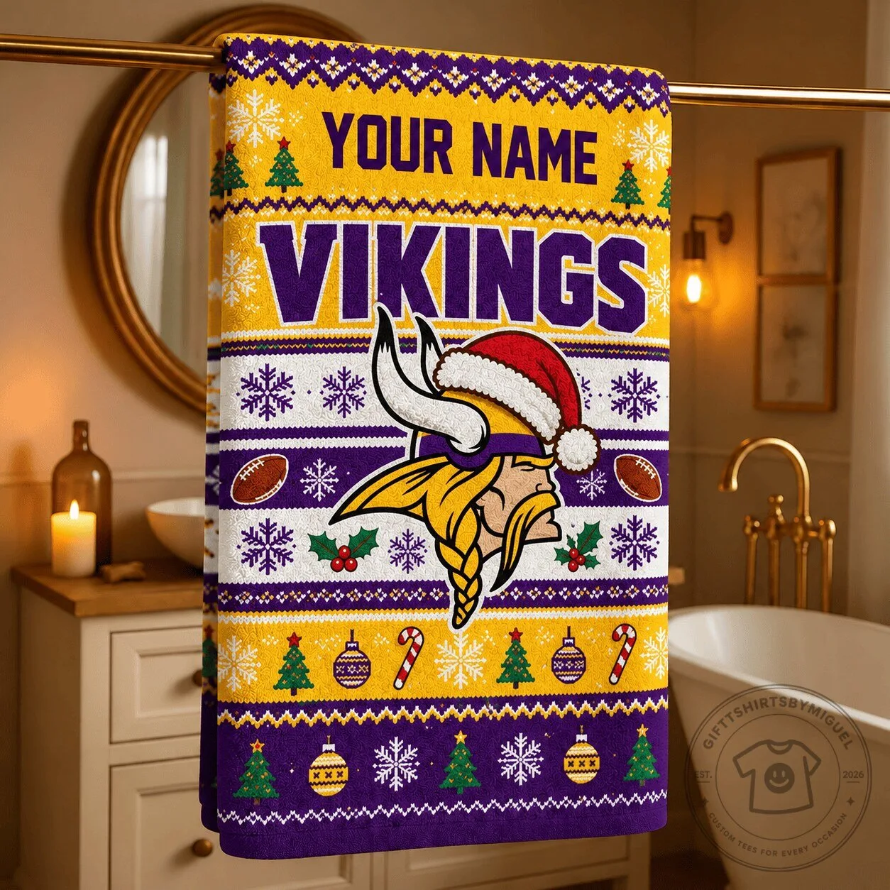 Minnesota Vikings NFL Christmas Ugly Sweater Style Custom Bath Towel