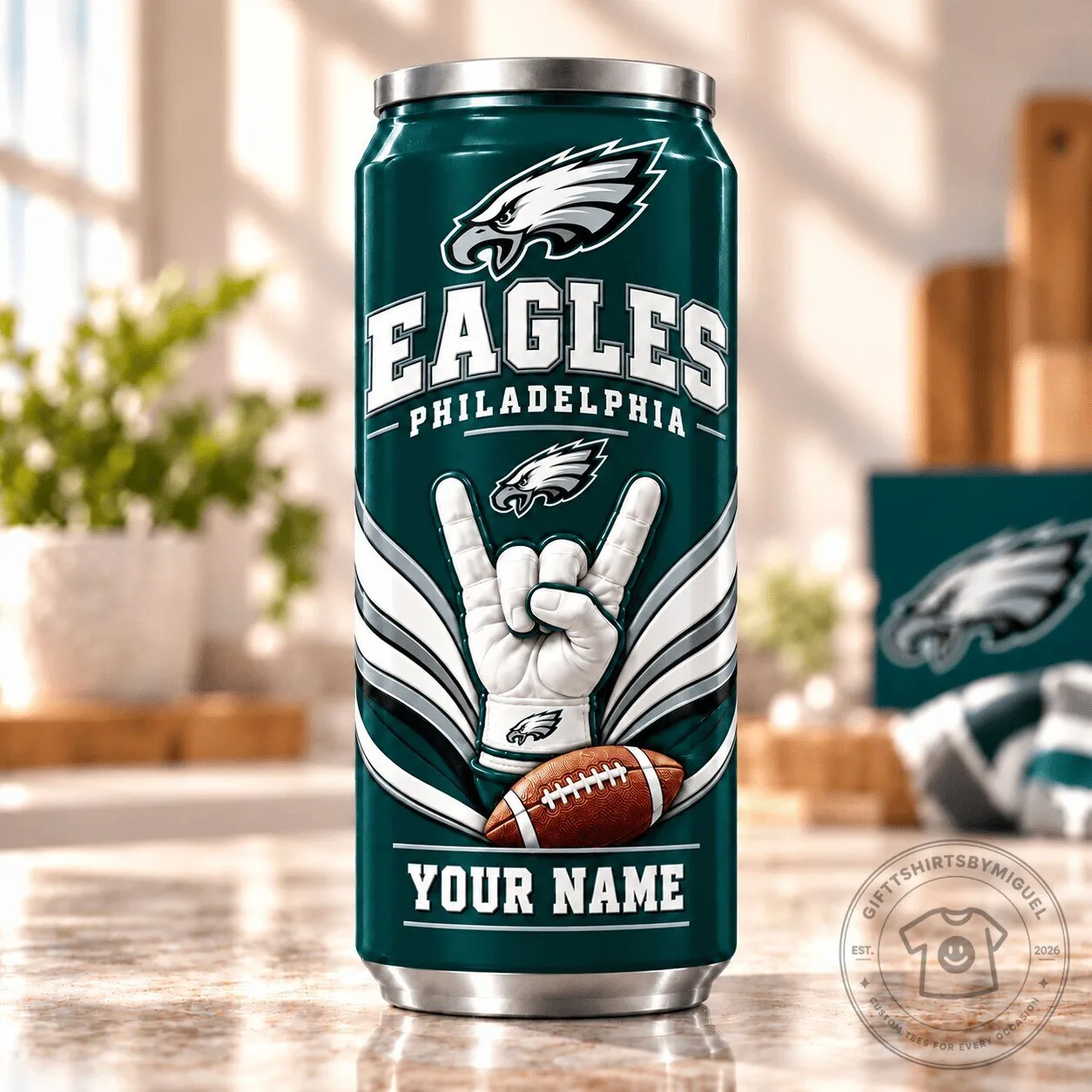 Philadelphia Eagles NFL Football Team Hand Sign Personalized Can Tumbler