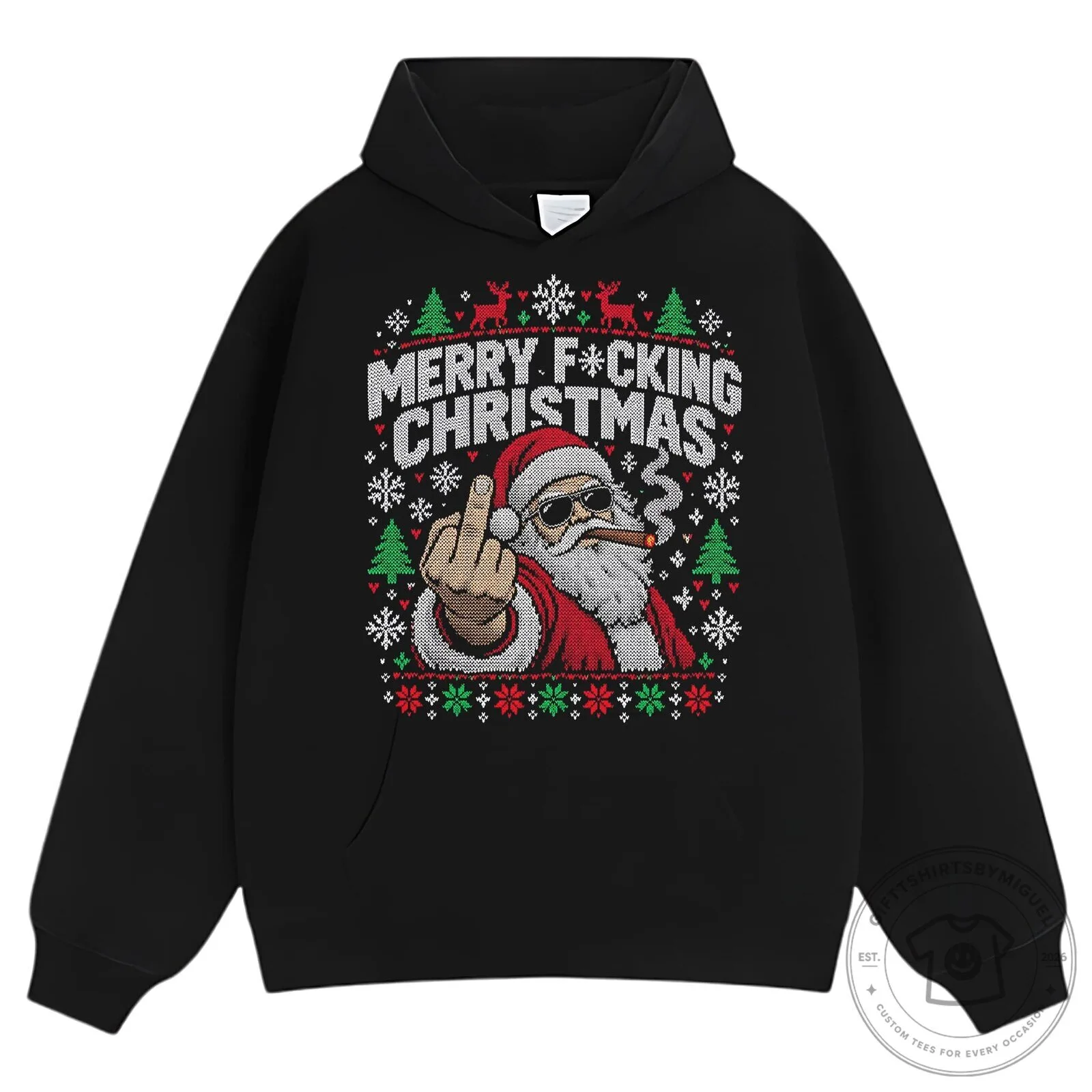 Rebel Santa Claus Ugly Christmas Sweater Style Black T-Shirt 13 Rebel Santa Claus Ugly Christmas Sweater Style Black T-Shirt