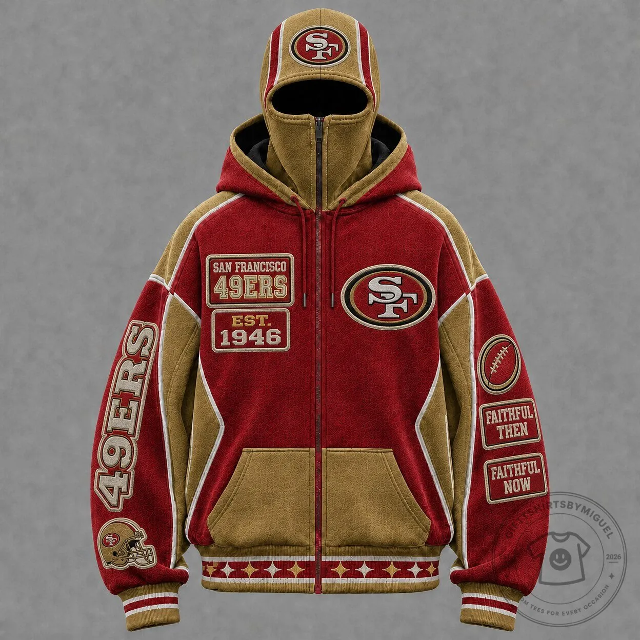 San Francisco 49ers Red and Gold Color-Block Full-Zip Balaclava Hoodie