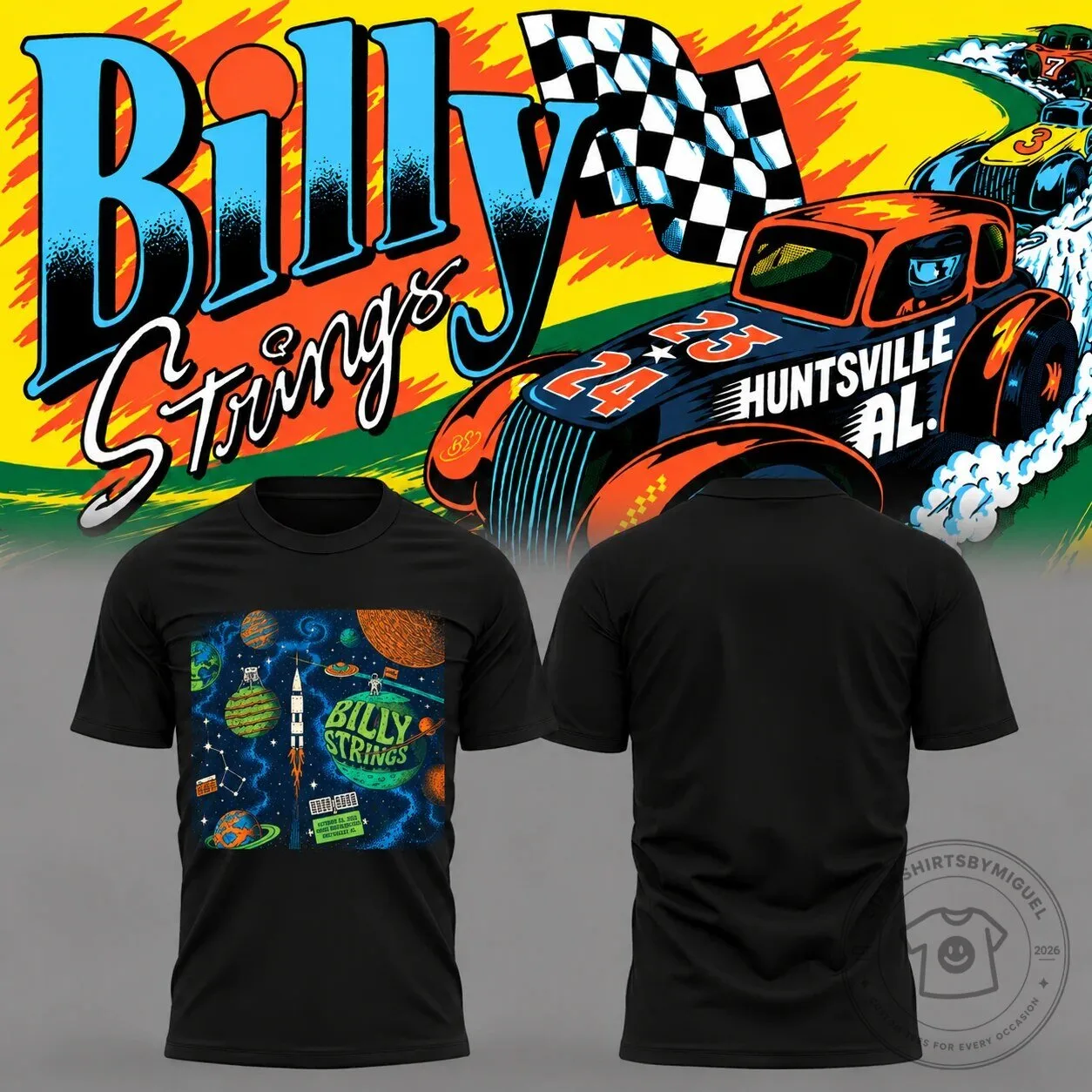 Billy Strings Huntsville Concert Tour 2026 Space-Themed Graphic Black T-Shirt