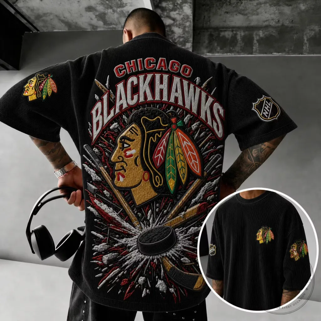 Short-Sleeve T-Shirt featuring Chicago Blackhawks Ice Hockey Team Logo for Fans Short-Sleeve T-Shirt featuring Chicago Blackhawks Ice Hockey Team Logo for Fans