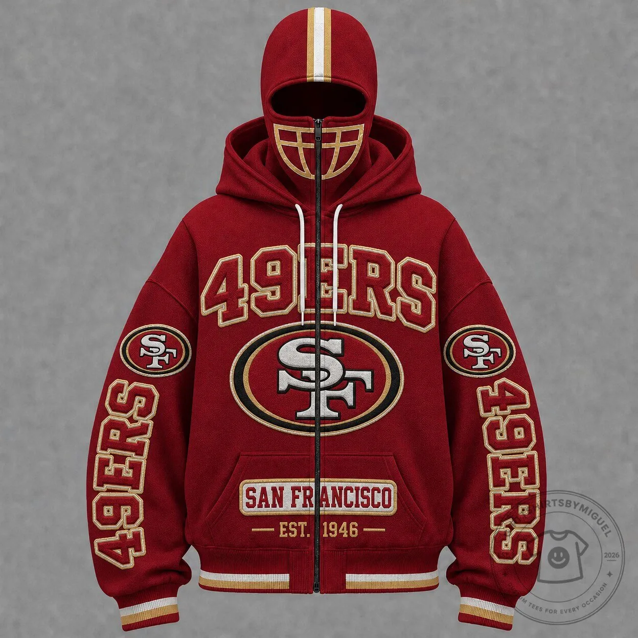 San Francisco 49ers Full-Zip Balaclava Hoodie with Embroidered Team Logos