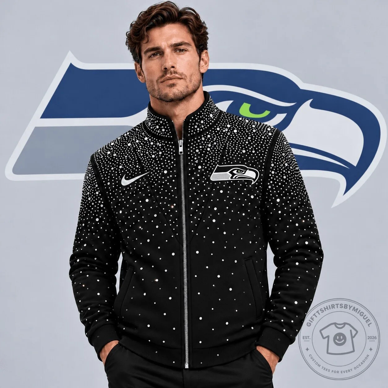 Seattle Seahawks NFL Sparkling Rhinestone Full Zip Jacket