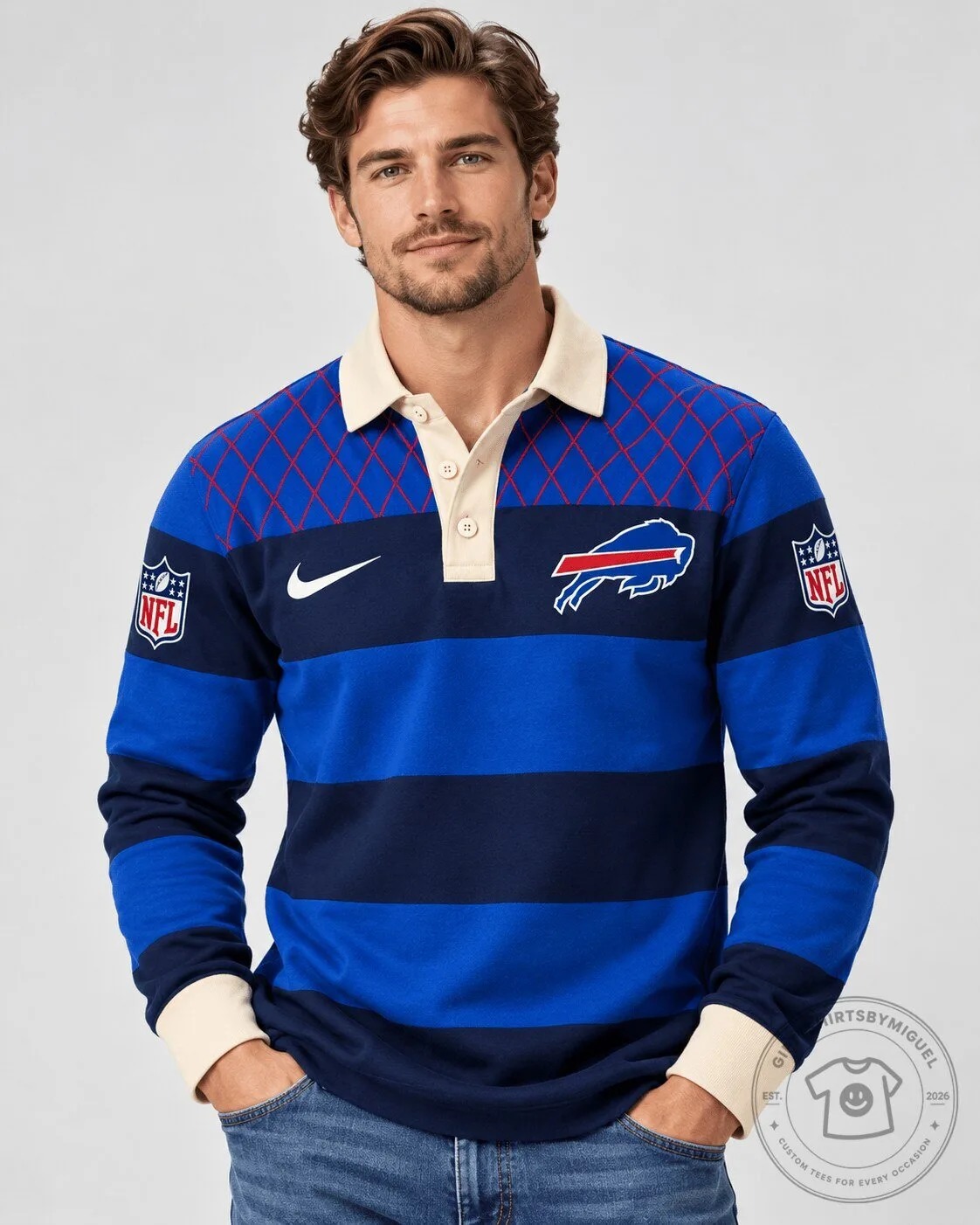 Buffalo Bills National Football League Striped Rugby Polo Shirt