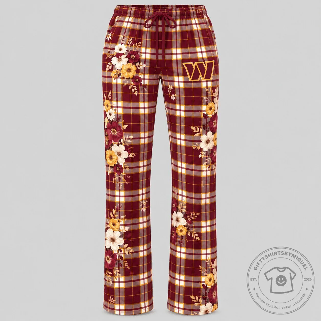 Washington Commanders Floral Plaid Pattern Women's Pajama Pants