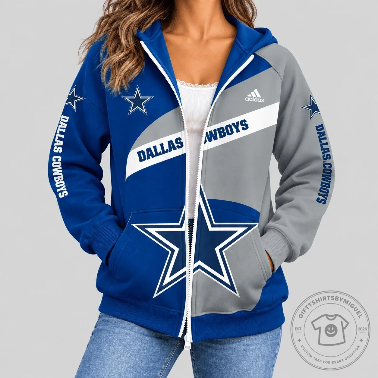 Dallas Cowboys NFL Diagonal Stripe Full-Zip Hoodie for Women