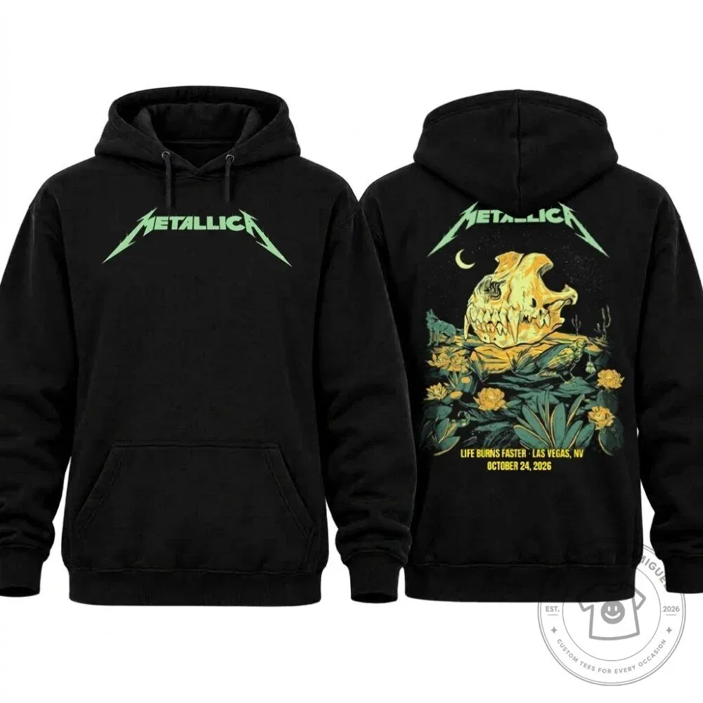 Metallica Las Vegas Life Burns Faster Skull Concert Tour Black Hoodie